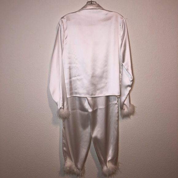 Lulus Dreamiest Delight White Satin Feather Two-Piece Pajama Set Size S - Picture 11 of 14